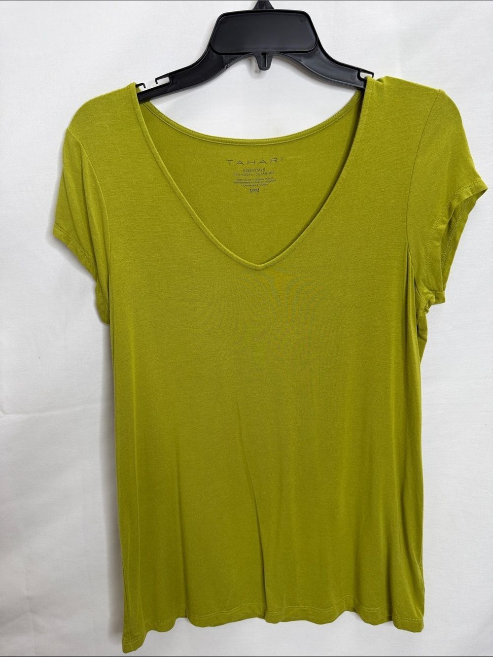 Tahari Chartreuse V-Neck Short Sleeve Top